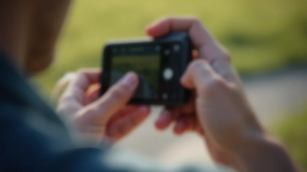Hands adjusting smartphone camera settings during training