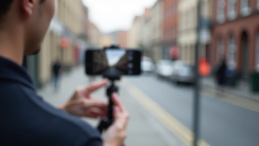 Smartphone mounted on small tripod, positioned for video recording